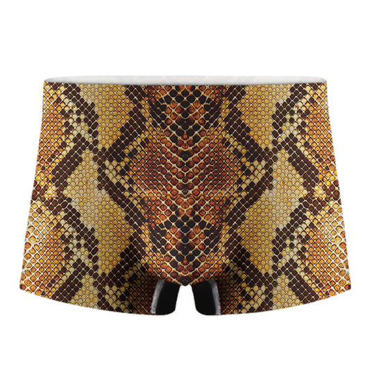 Yellow And Brown Snakeskin Print Men's Boxer Briefs