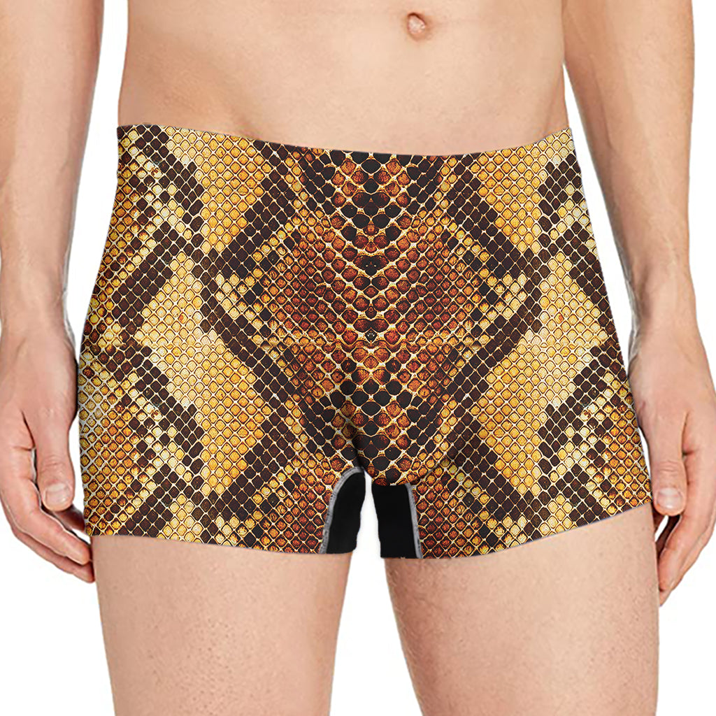 Yellow And Brown Snakeskin Print Men's Boxer Briefs