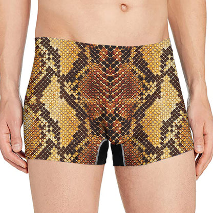 Yellow And Brown Snakeskin Print Men's Boxer Briefs