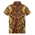 Yellow And Brown Snakeskin Print Men's Short Sleeve Shirt
