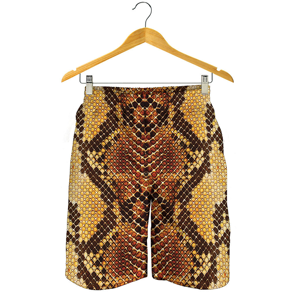 Yellow And Brown Snakeskin Print Men's Shorts