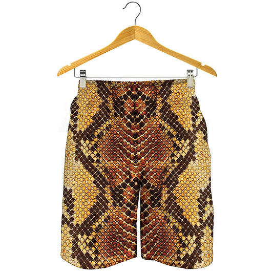 Yellow And Brown Snakeskin Print Men's Shorts
