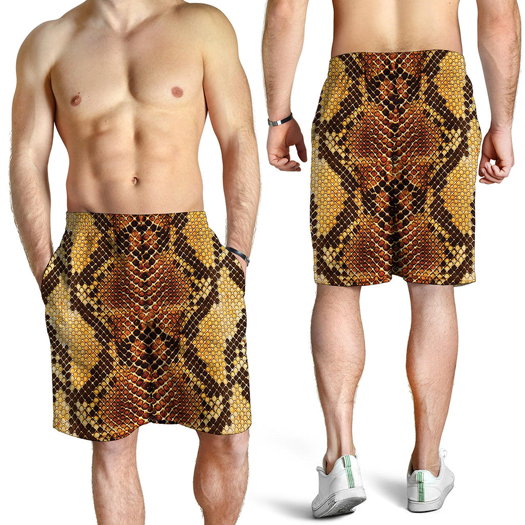 Yellow And Brown Snakeskin Print Men's Shorts