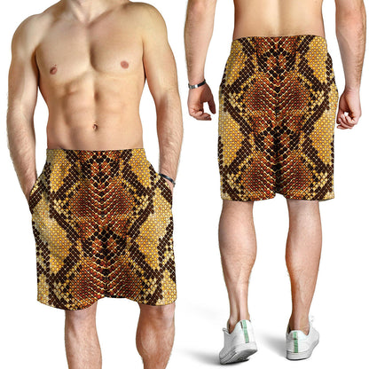 Yellow And Brown Snakeskin Print Men's Shorts
