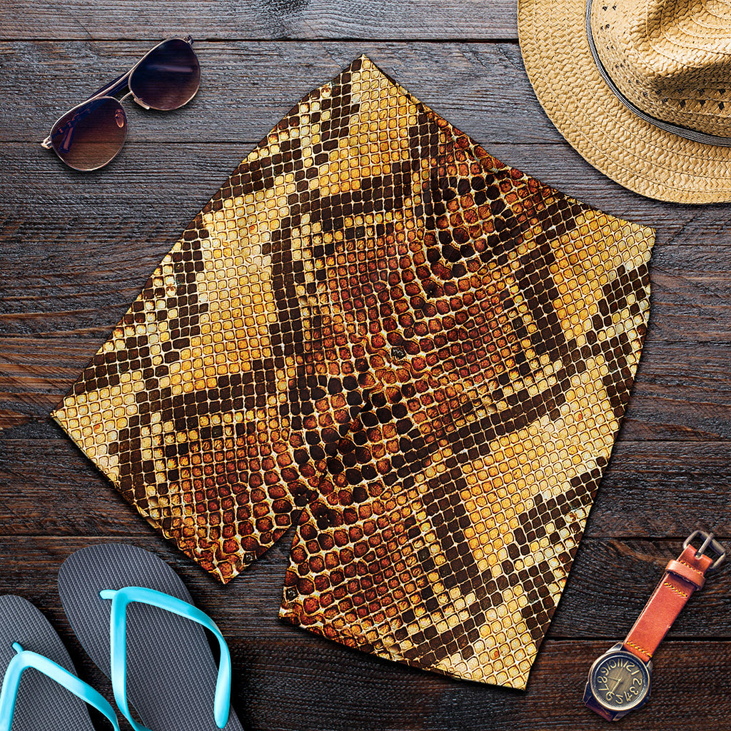 Yellow And Brown Snakeskin Print Men's Shorts