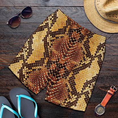 Yellow And Brown Snakeskin Print Men's Shorts