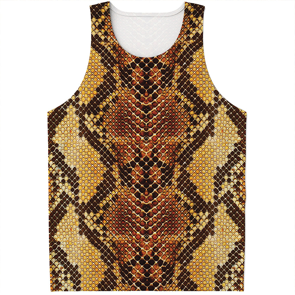 Yellow And Brown Snakeskin Print Men's Tank Top
