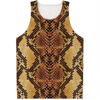 Yellow And Brown Snakeskin Print Men's Tank Top