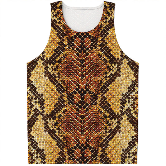 Yellow And Brown Snakeskin Print Men's Tank Top
