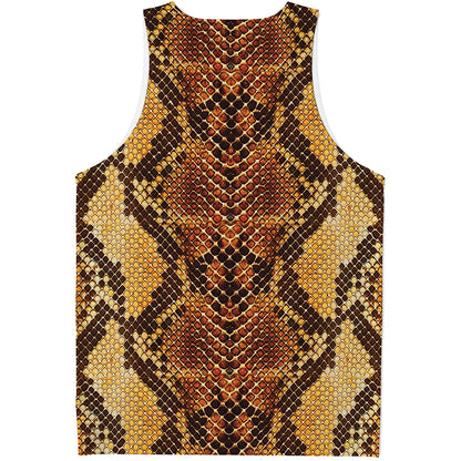 Yellow And Brown Snakeskin Print Men's Tank Top