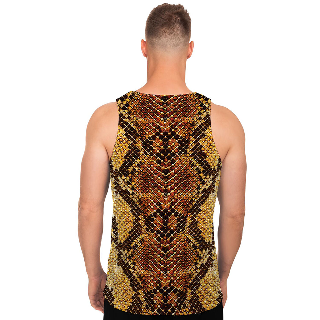 Yellow And Brown Snakeskin Print Men's Tank Top