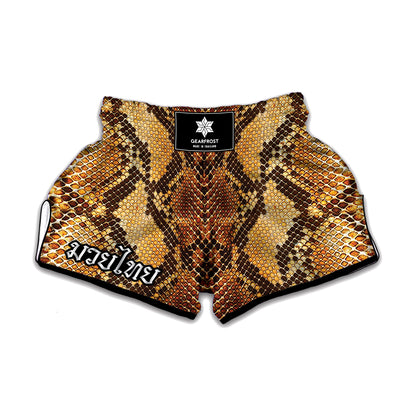 Yellow And Brown Snakeskin Print Muay Thai Boxing Shorts