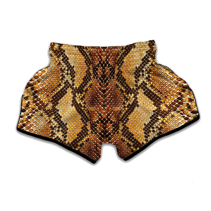Yellow And Brown Snakeskin Print Muay Thai Boxing Shorts