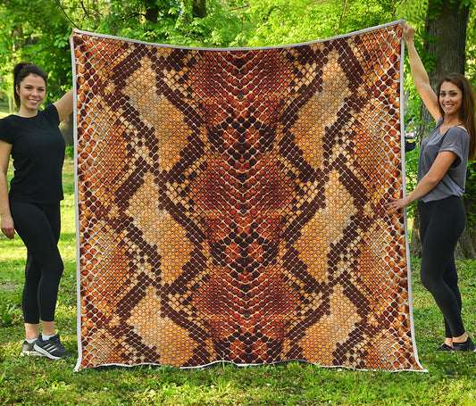 Yellow And Brown Snakeskin Print Quilt