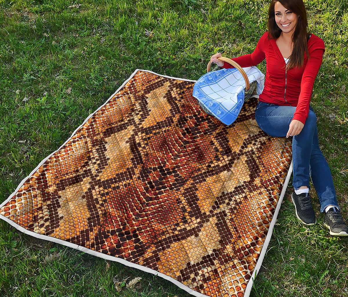 Yellow And Brown Snakeskin Print Quilt