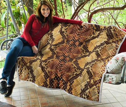 Yellow And Brown Snakeskin Print Quilt