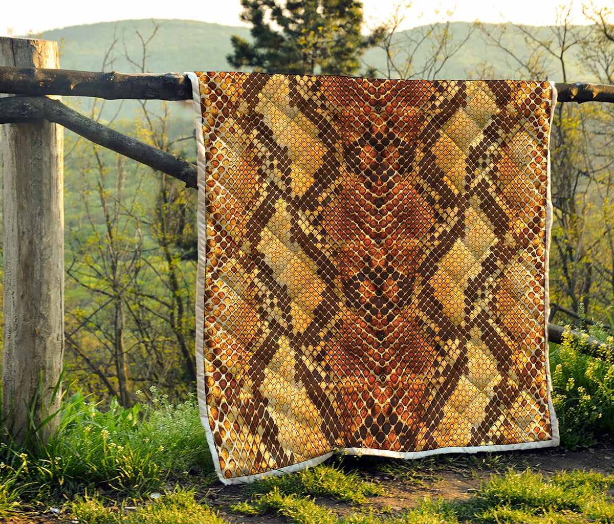 Yellow And Brown Snakeskin Print Quilt