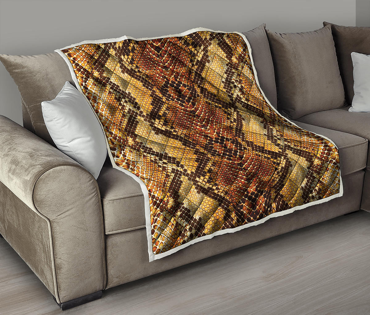 Yellow And Brown Snakeskin Print Quilt