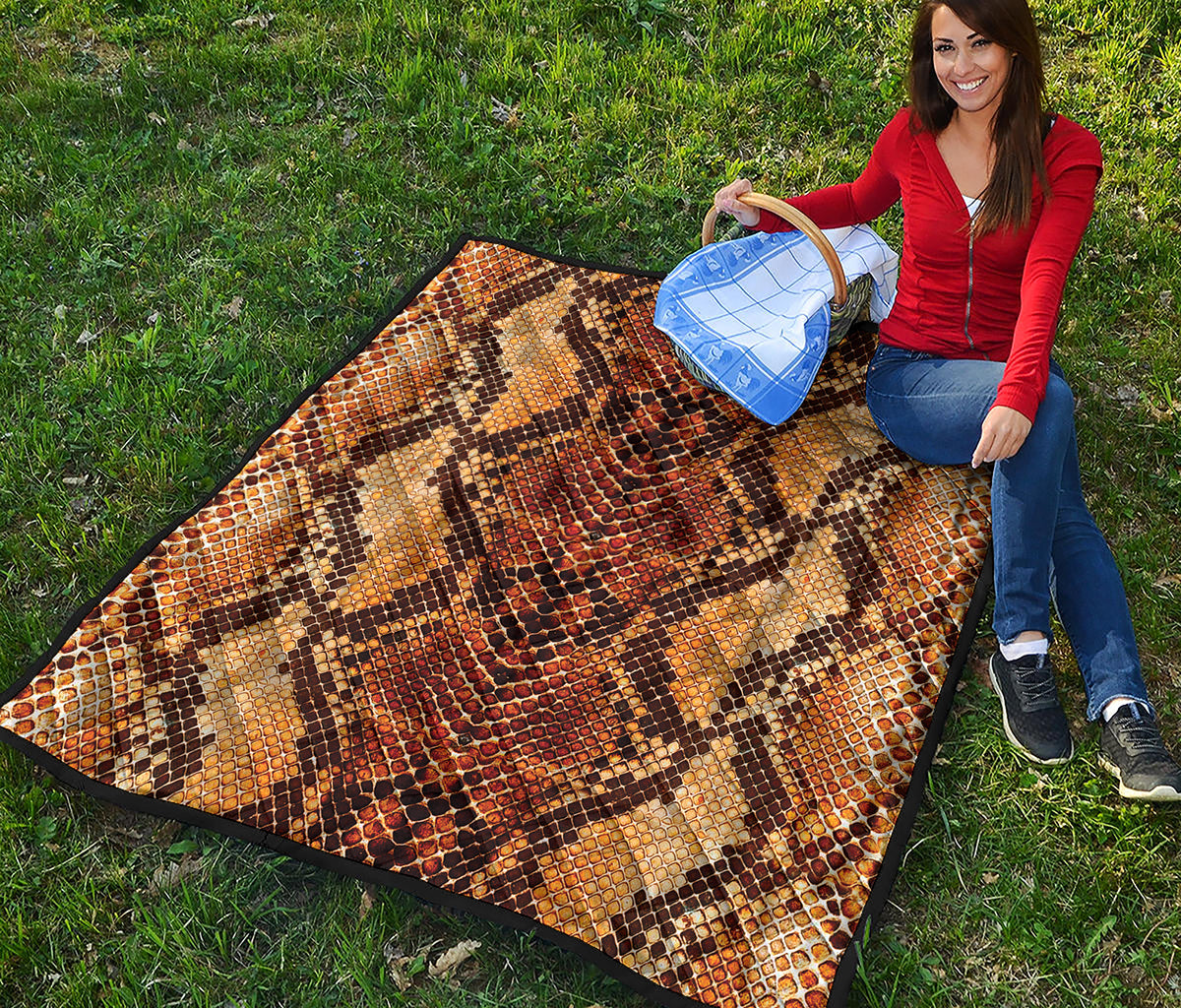 Yellow And Brown Snakeskin Print Quilt