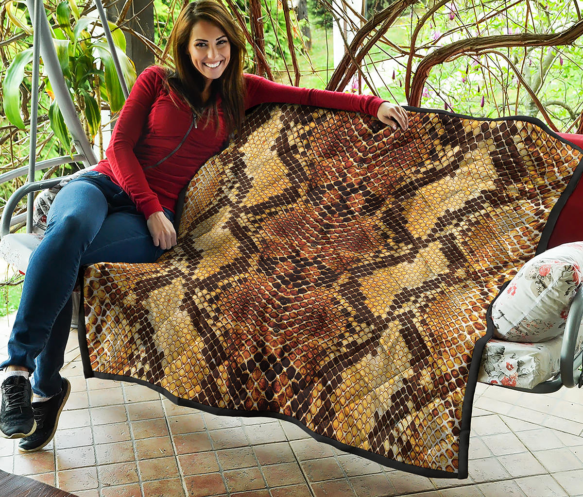 Yellow And Brown Snakeskin Print Quilt
