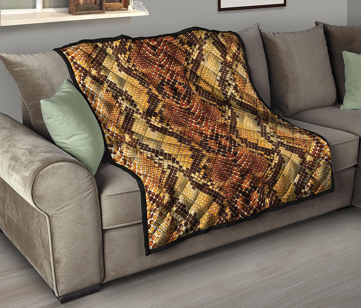 Yellow And Brown Snakeskin Print Quilt