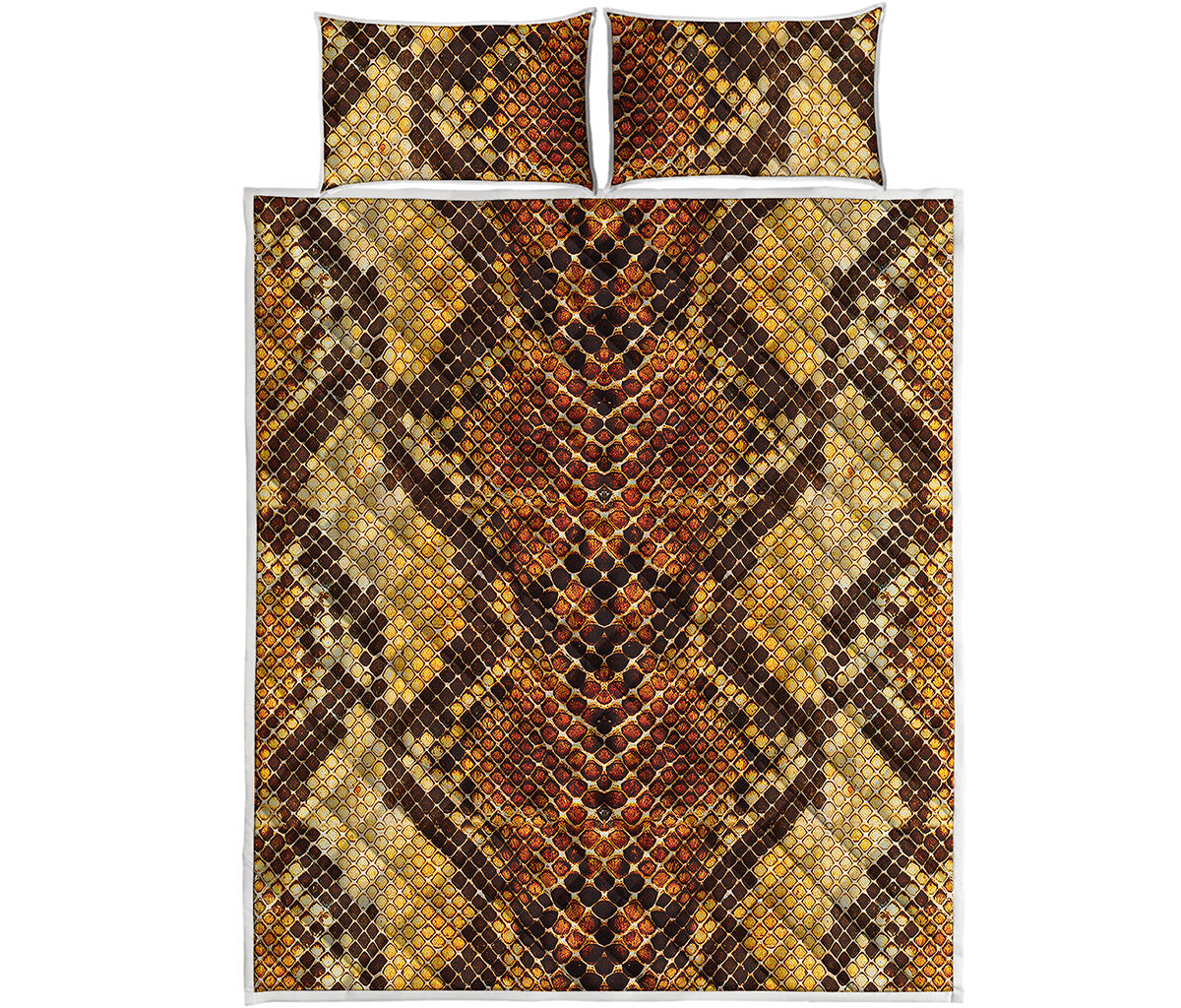 Yellow And Brown Snakeskin Print Quilt Bed Set