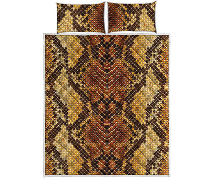 Yellow And Brown Snakeskin Print Quilt Bed Set