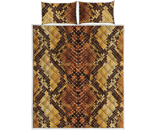 Yellow And Brown Snakeskin Print Quilt Bed Set