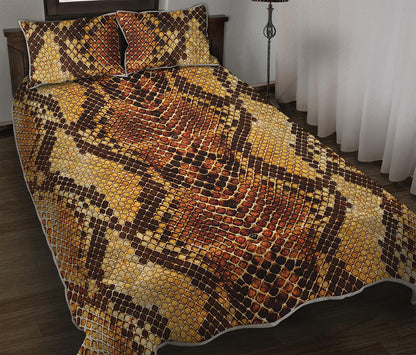 Yellow And Brown Snakeskin Print Quilt Bed Set