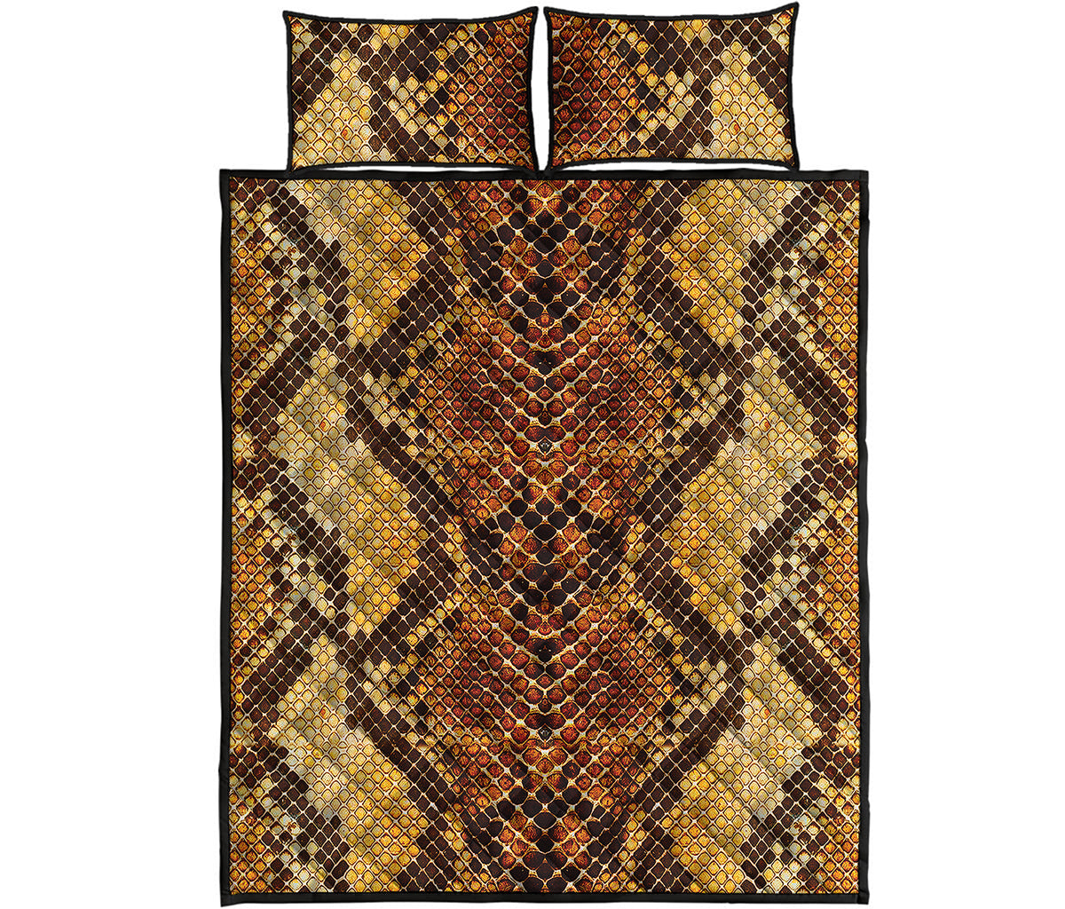 Yellow And Brown Snakeskin Print Quilt Bed Set