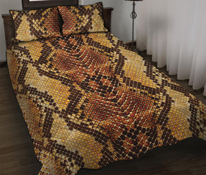 Yellow And Brown Snakeskin Print Quilt Bed Set