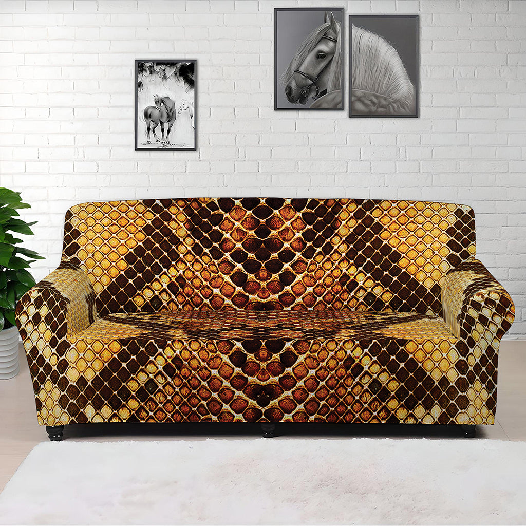 Yellow And Brown Snakeskin Print Sofa Cover