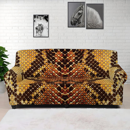 Yellow And Brown Snakeskin Print Sofa Cover