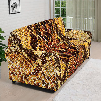 Yellow And Brown Snakeskin Print Sofa Cover