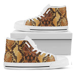 Yellow And Brown Snakeskin Print White High Top Shoes