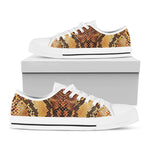 Yellow And Brown Snakeskin Print White Low Top Shoes