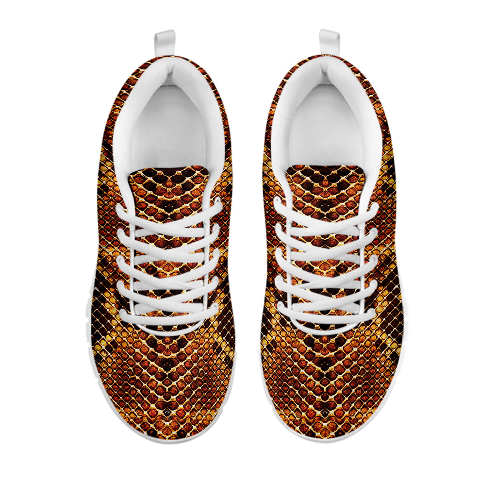 Yellow And Brown Snakeskin Print White Sneakers