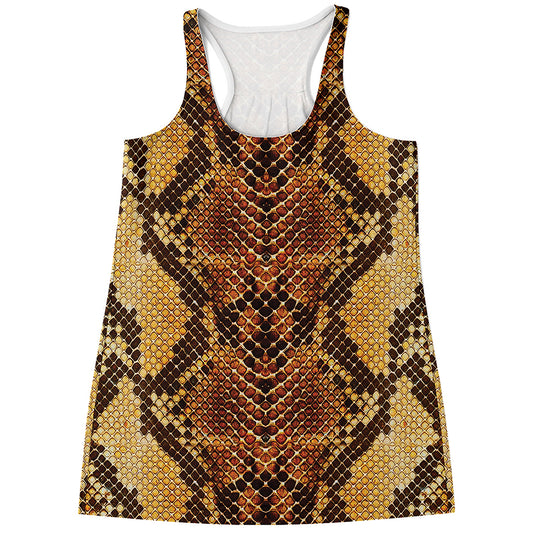 Yellow And Brown Snakeskin Print Women's Racerback Tank Top