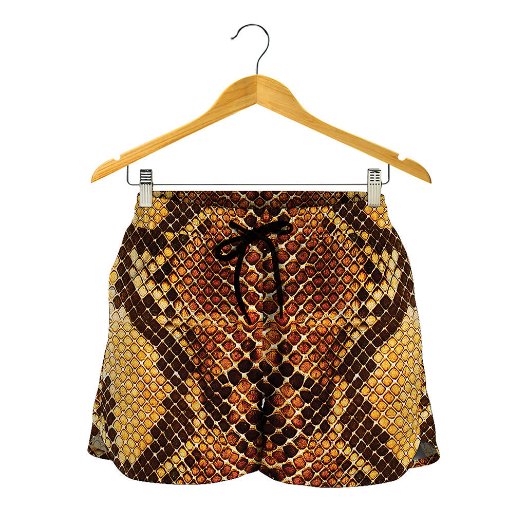 Yellow And Brown Snakeskin Print Women's Shorts