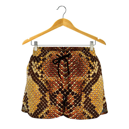 Yellow And Brown Snakeskin Print Women's Shorts