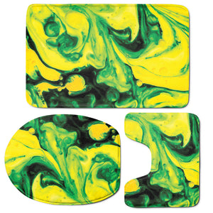 Yellow And Green Acid Melt Print 3 Piece Bath Mat Set