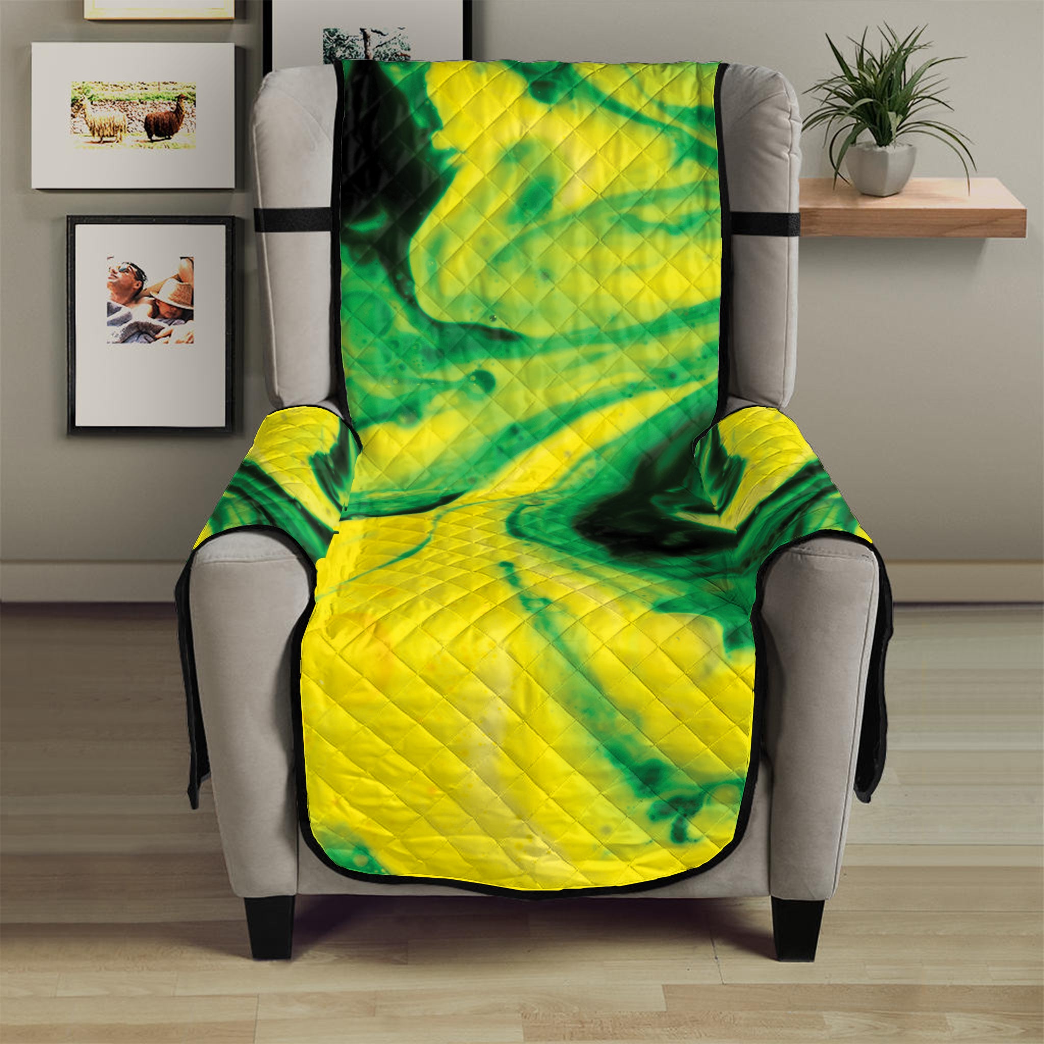 Yellow And Green Acid Melt Print Armchair Protector