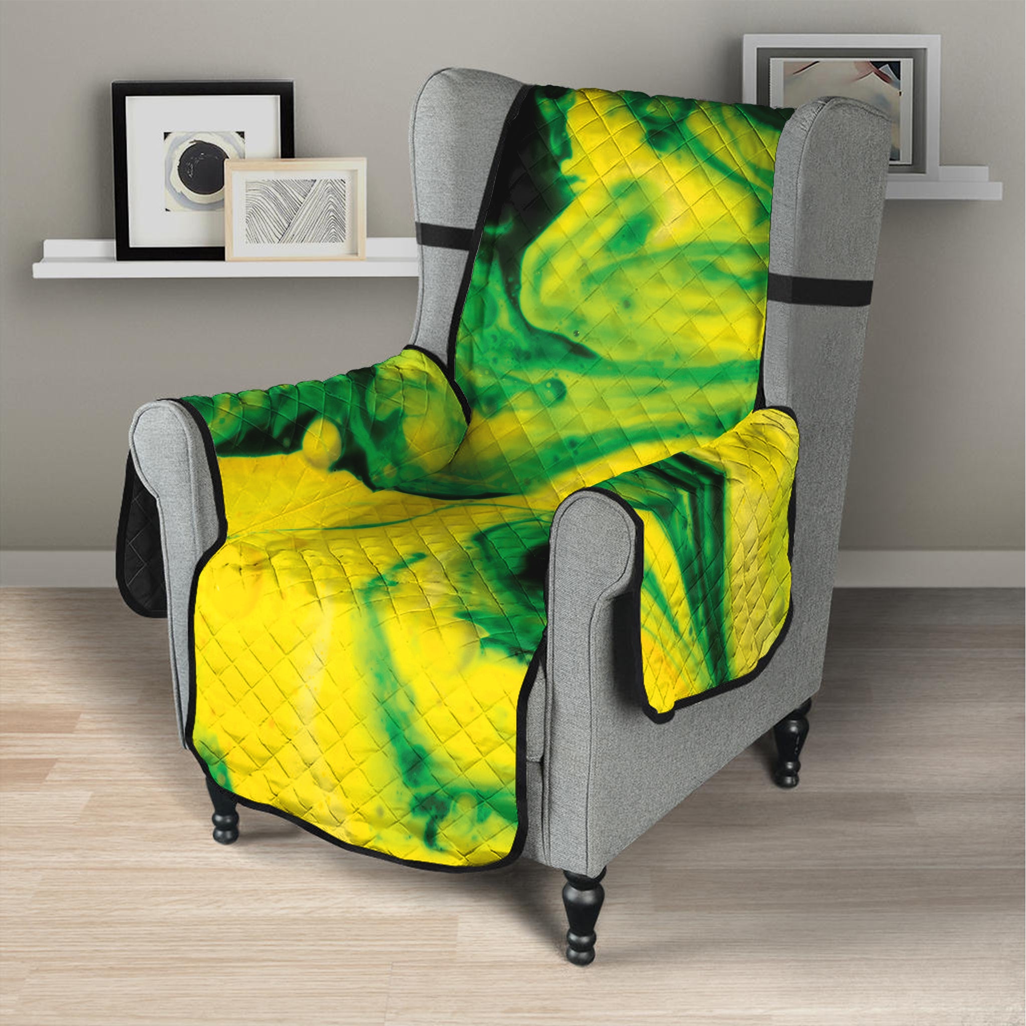 Yellow And Green Acid Melt Print Armchair Protector