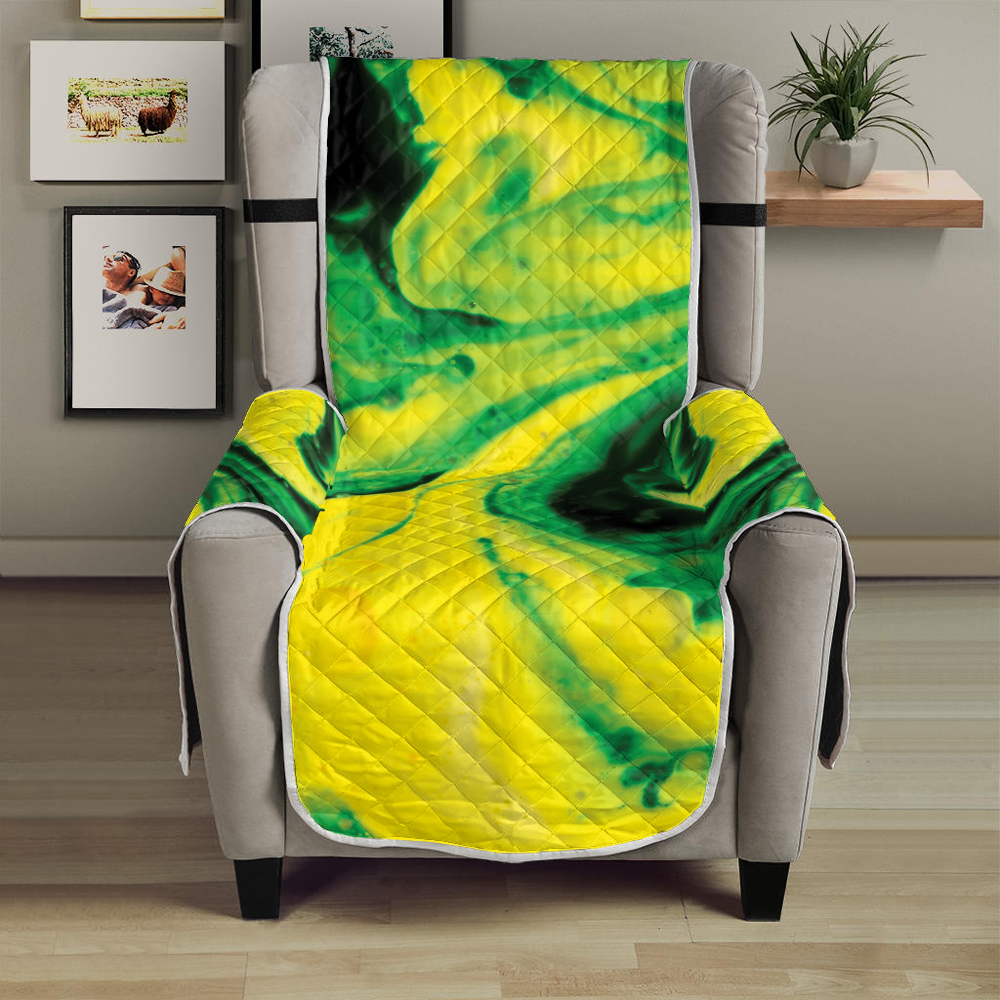 Yellow And Green Acid Melt Print Armchair Protector