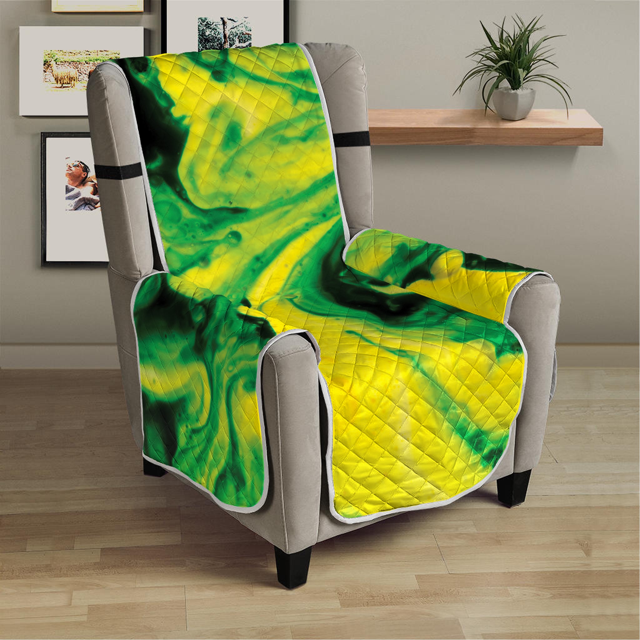 Yellow And Green Acid Melt Print Armchair Protector