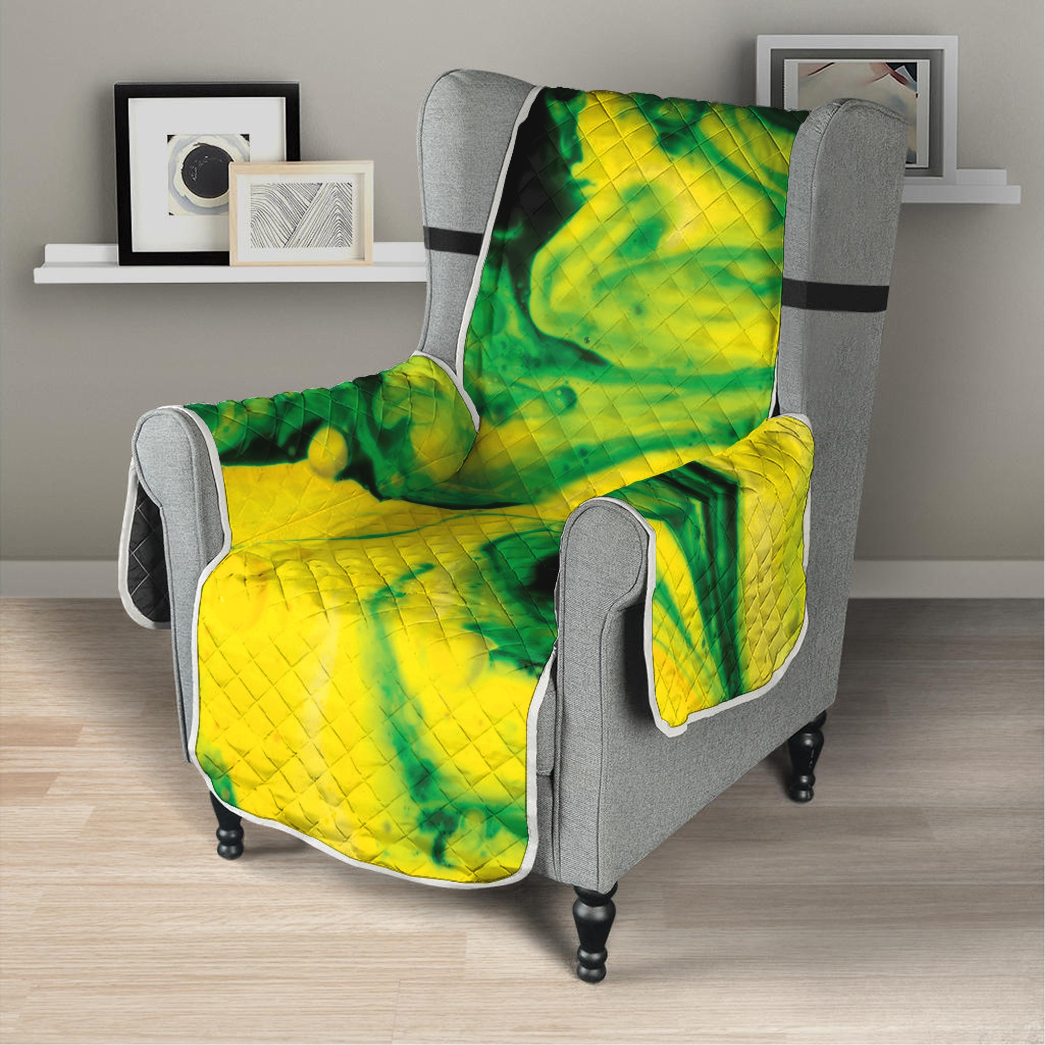 Yellow And Green Acid Melt Print Armchair Protector