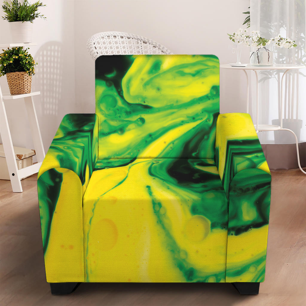 Yellow And Green Acid Melt Print Armchair Slipcover