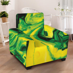 Yellow And Green Acid Melt Print Armchair Slipcover