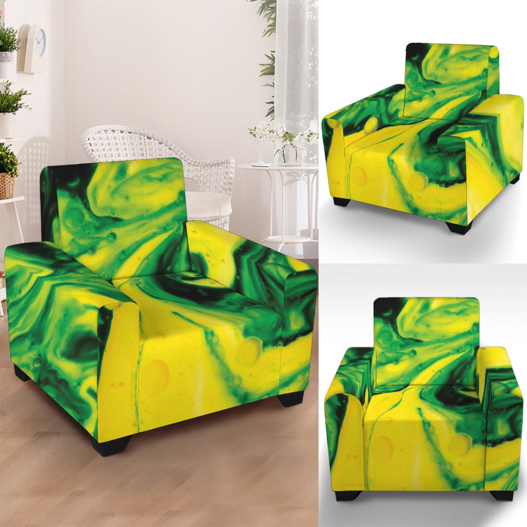 Yellow And Green Acid Melt Print Armchair Slipcover