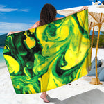 Yellow And Green Acid Melt Print Beach Sarong Wrap